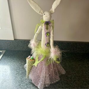 Whimsical White and Purple Bunny Figurine